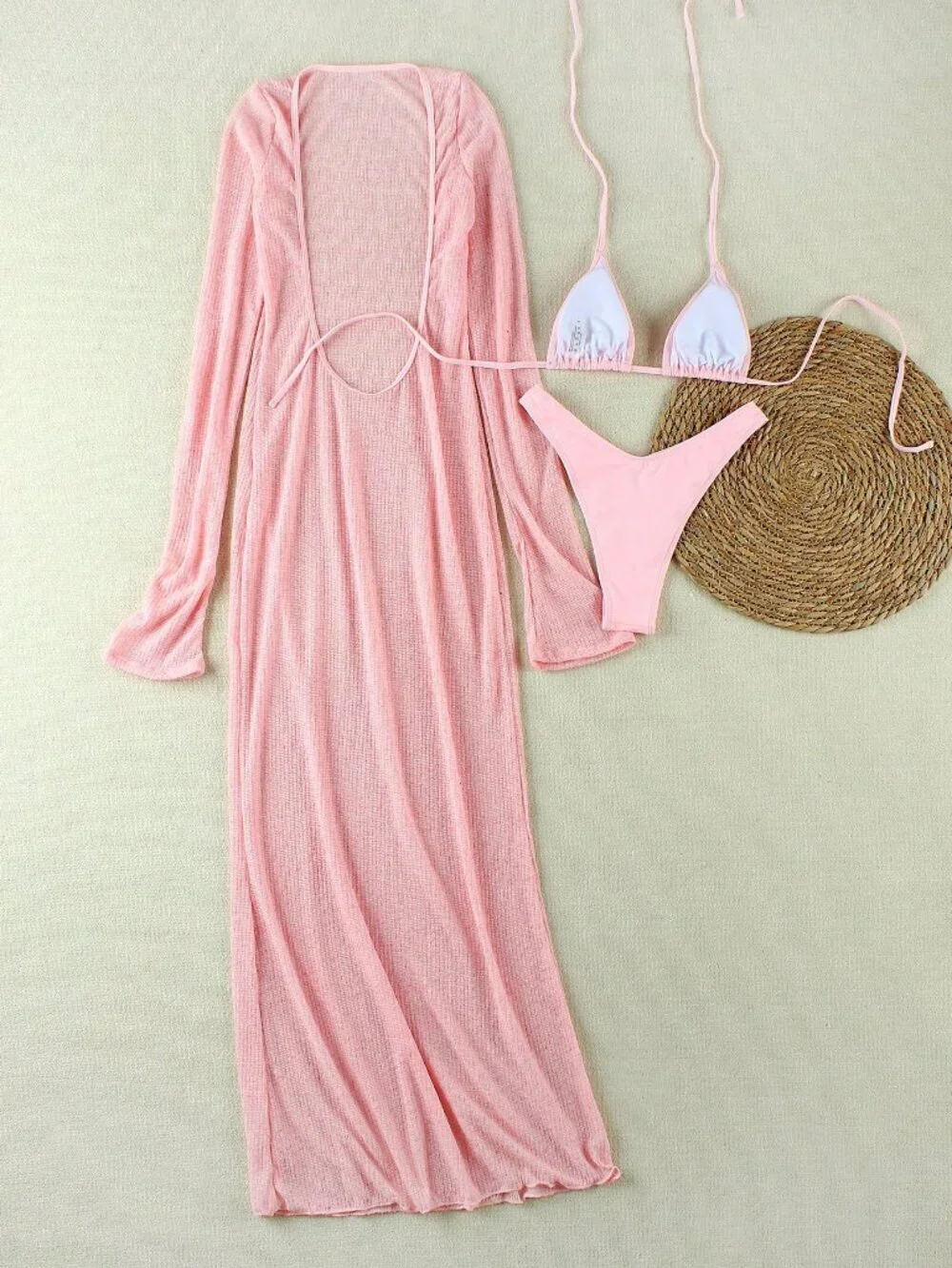 Pink Sexy Women's beach Resort Swimsuit Cover-Up & Bikini set